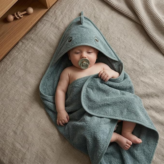 Hooded Baby Towel – 100% Organic Cotton Baby Bath Towels – Baby Boy Newborn Essentials - Super-Soft and Absorbent. (Dino - Tradewins)