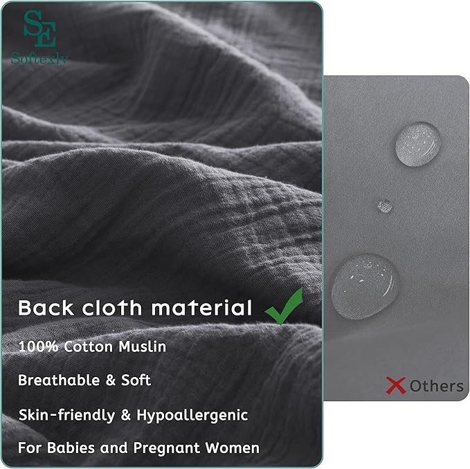 SE SOFTEXLY Muslin Duvet Cover King Size, 100% Washed Cotton Duvet Cover Set, Ultra Soft Comforter Cover Linen Like, 3 Pieces Minimalist Gauze Duvet Cover with 2 Pillowcases, 90"x104", Dark Grey