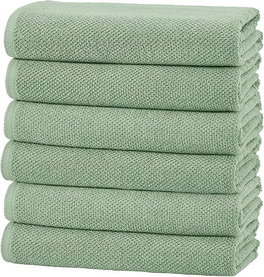 Great Bay Home 100% Cotton 6 Pack 26x16 Hand Towel Set - Absorbent, Quick-Drying, Durable Towels for Bathroom Decor - Low-Twist, Two-Ply Fibers (Mineral Blue)