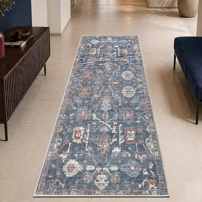 Keen Home Design 30"x144" Rug - Machine Washable Runner Rug with Non-Slip Backing, Ideal for Hallway, Entryway, Kitchen, Laundry Room - Vintage, Easy Clean, Durable, Low Pile - (2'6" x 12')