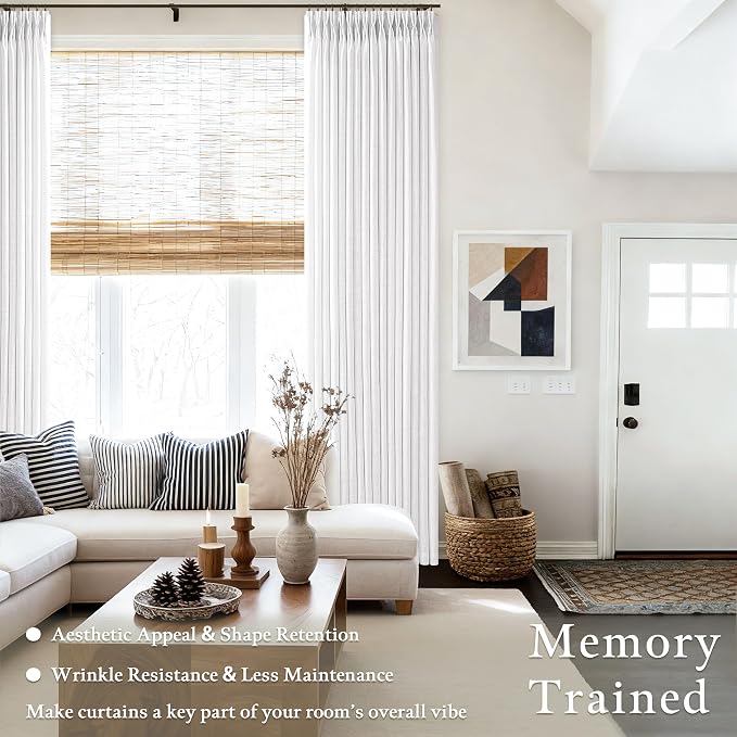 Extra Long White Linen Curtains 132 Inches Long for High Ceiling Living Room Bedroom Dining Modern Neutral Curtain Light Filtering Semi Sheer Back Tab Pinch Pleat Window Curtains 2 Panels Set 11 FT