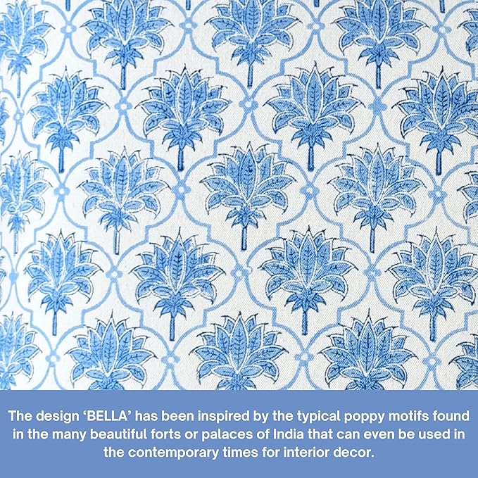 ATOSII Block Print Throw Pillow Covers, 24" X 24" - Set of 2, Decorative Couch Pillows for Living Room Bed Sofa, 100% Cotton Canvas Pillow Case for Home Decor & Outdoors, Preppy Throws - Padma Blue