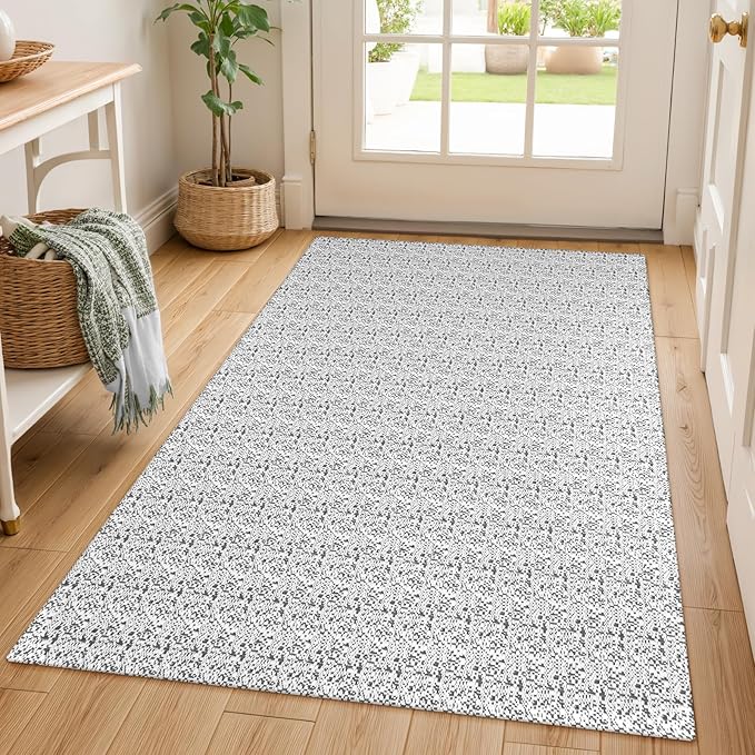 Collive Boho Washable Area Rugs 3x5 Kitchen Area Rugs Rubber Backed Woven Braided Carpet Non-Slip Farmhouse Bedroom Rugs Gray Indoor Front Door Rugs for Entryway Bathroom Balcony