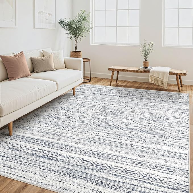 Tortania Area Rug Living Room Rugs- 5x7 Washable Large Soft Neutral Boho Moroccan Bohemian Farmhouse Rug Indoor Floor Carpet for Bedroom Under Dining Table Home Office Decor - Dark Blue