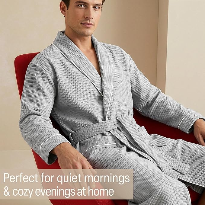 Get Trend Waffle Robes for Men M-3XL, Lightweight Soft Bathrobes, Cozy House Coat for Spa, Shower & Hotel