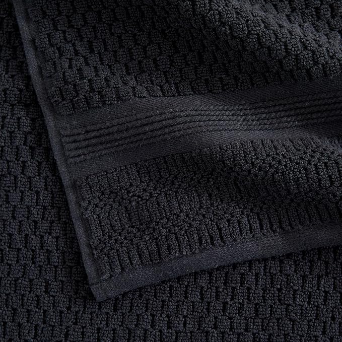Market & Place 100% Cotton Waffle Weave Bath Towels Set of 4 – Soft, Quick-Dry, Lightweight, Textured Bathroom Towels – Black | Zoey Collection