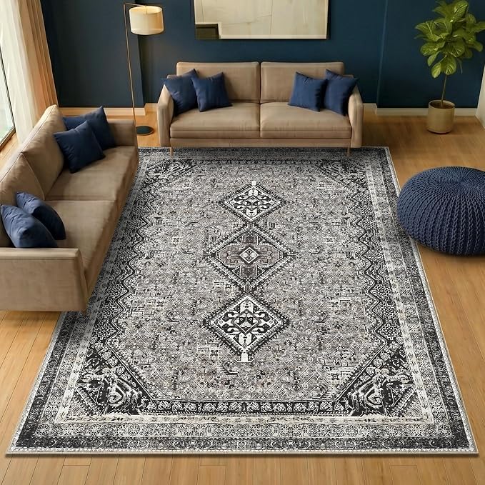 Keen Home Design 8x10 Rug - Machine Washable Area Rug with Non-Slip Backing, Ideal for Living Room, Dining Room, Bedroom - Vintage, Easy Clean, Durable, Low Pile Rug - (8' x 10')