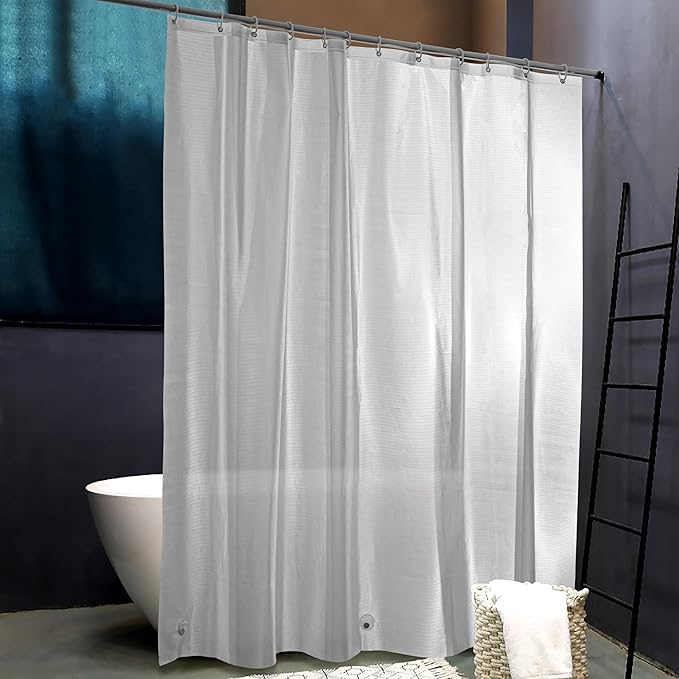 EVA Clear Shower Curtain, Water-Repellent Shower Curtain Liner with 3 Magnets for Bathroom, 72x72 Inches, Waffle Weave