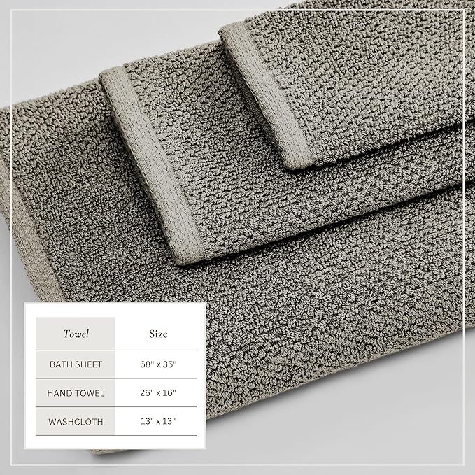 Great Bay Home 100% Cotton 6 Piece Bath Sheet Set - Absorbent, Quick-Drying, Durable Bath Towels for Bathroom Decor - Low-Twist, Two-Ply Fibers (Dark Grey)
