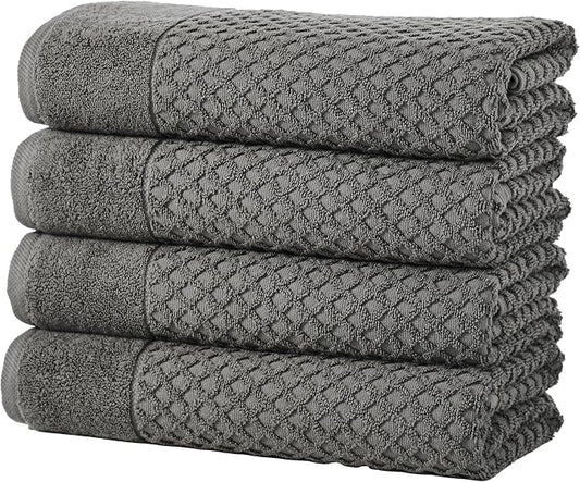 Great Bay Home Bath Towels - 100% Cotton 4 Pack 54x27 Bath Towel Set - Absorbent, Durable, Quick-Dry Towels for Bathroom (Dark Grey)