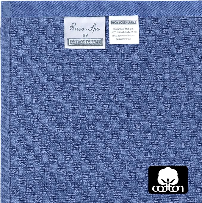COTTON CRAFT Hooded Bath Towel – Oversized 35 x 70 Waffle Weave Towel with Hood for Adults - 100% Ringspun Cotton Pool Bath Sheet Wrap with Hood - Soft Super Absorbent Quick Dry – 450 GSM – Blue