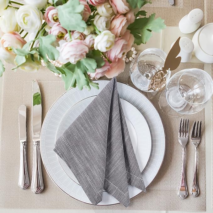 Cotton Textured Cloth Dinner Napkins Set of 6 (20X20 Inch - Charcoal Grey) 100% Cotton Everyday Use Premium Quality Over Sized Cloth Napkins with Mitered Corners Ultra Soft Durable Hotel Quality