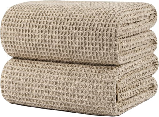 POLYTE 430 GSM Microfiber Quick Dry Lint Free Bath Sheet, 70 x 35 in, Set of 2 (Waffle Weave)