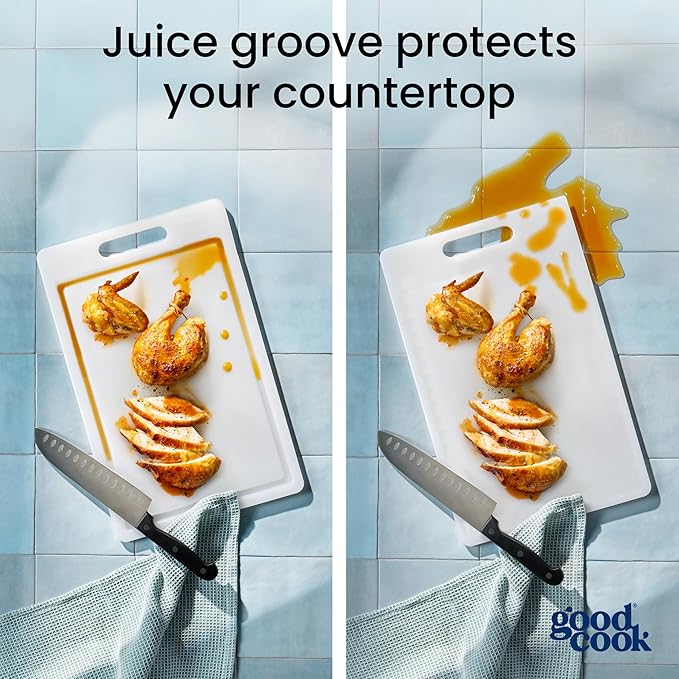 GoodCook Everyday 10" x 15.5" Reversible Cutting Board, Polyethylene Chopping Board with Juice Groove, Non-Porous Durable Kitchen Board, Double-Sided Cutting Surface, Easy-to-Handle