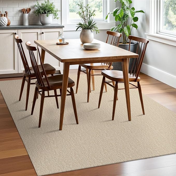 EARTHALL Washable Area Rugs 5x7 Ft Non Slip Living Room Rugs Cotton Rubber Backed Dining Room Rug Braided Bedroom Rugs Indoor Outdoor Floor Carpet for Living Room, Bedroom, Dining Room, Send/Beige