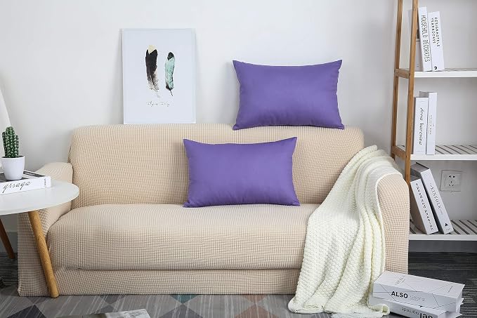TangDepot Handmade Decorative Solid 100% Cotton Canvas Throw Pillow Covers/Pillow Shams, (12" x18" , Violet, 1 Count (Pack of 1)) | 100% cotton, same-color zip, machine wash & air dry. For living room, bedroom, office, car. 42 colors, 90 sizes. Cover o...