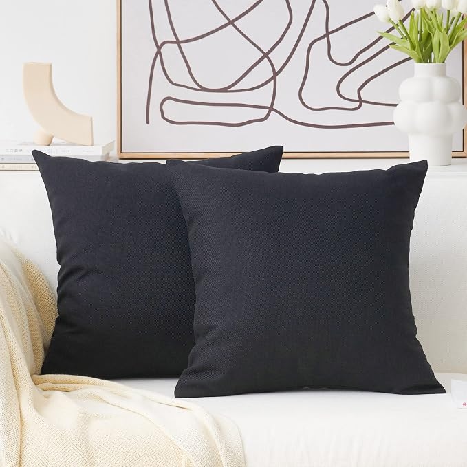 Home Brilliant Black Linen Pillowcases Euro Shams Decorative Throw Pillows for Couch Accent Cushion Covers for Bed, 20x20 inches(50cm), Black