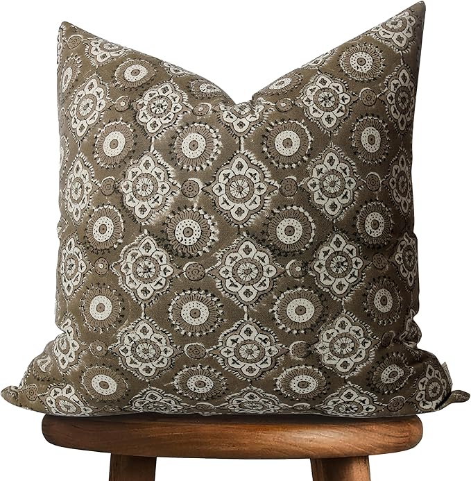 Handmade Block Print 100% Thick Cotton 20 x 20 inch Throw Pillow Cushion Cover with Zipper - Pillowcase for Bedroom, livingroom, Couch, Sofa, Outdoor, Chair, Bed, Home Décor-Uma (Gauntlet Gray)