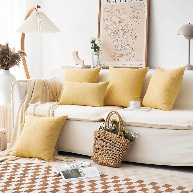 Home Brilliant Yellow Decorative Pillow Covers for Bedroom Burlap Cushion Covers Throw Pillows for Couch Decor, 22x22 inch, 55x55 cm, Yellow