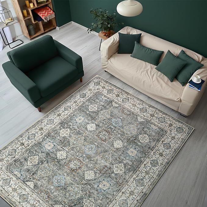 Keen Home Design 48"x72" Rug - Machine Washable Area Rug with Non-Slip Backing, Ideal for Living Room, Dining Room, Bedroom - Vintage, Easy Clean, Durable, Low Pile Rug - (4' x 6')