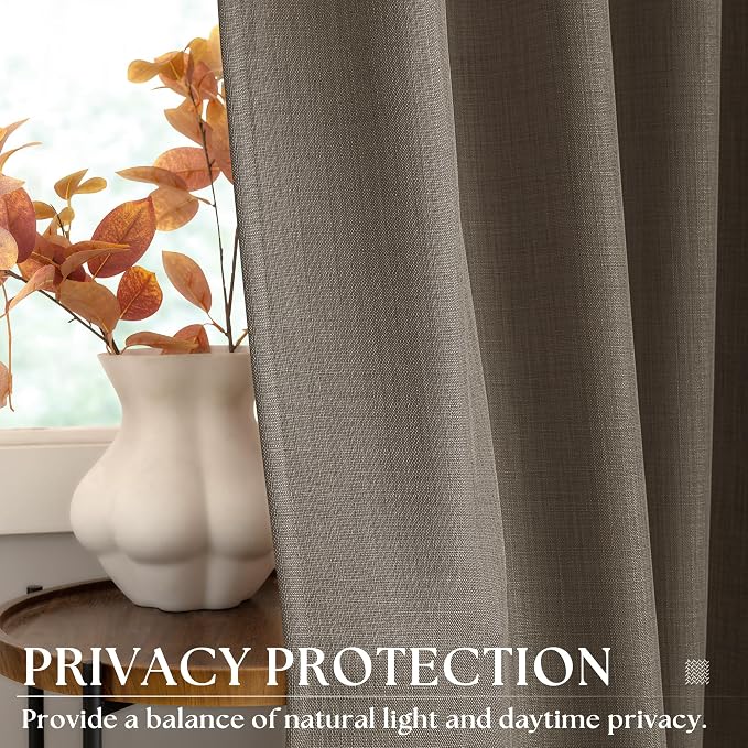 Dark Brown Flax Linen Curtains 120 Inch Long for Bedroom Bronze Grommet Semi Sheer Light Filtering Privacy Floor To Ceiling 120 Inch Curtains for Living Room Boho Rustic Farmhouse Drapes 52x120