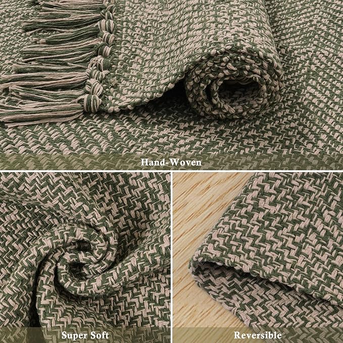 Collive Long Carpet Runners for Hallway 2.6x8ft, Washable Cotton Woven Kitchen Runner Rugs Low-Profile Entryway Rug, Natural/Green Modern Front Door Floor Carpet for Laundry Room Bedroom Doorway
