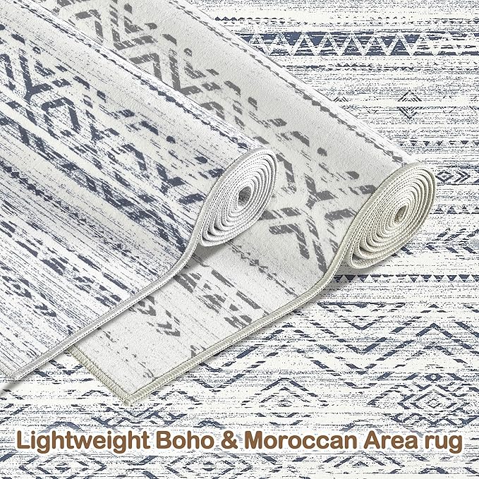 Tortania Area Rug Living Room Rugs- 5x7 Washable Large Soft Neutral Boho Moroccan Bohemian Farmhouse Rug Indoor Floor Carpet for Bedroom Under Dining Table Home Office Decor - Dark Blue