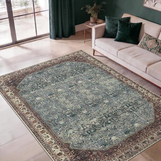 Keen Home Design 48"x72" Rug - Machine Washable Area Rug with Non-Slip Backing, Ideal for Living Room, Dining Room, Bedroom - Vintage, Easy Clean, Durable, Low Pile Rug - (4' x 6')