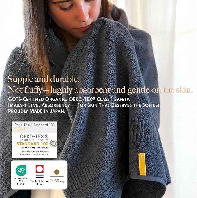 Highly Absorbent & Quick-Dry Organic Cotton Bath Towels, Soft & Lightweight, Made in Japan, Oeko-Tex Class 1 Certified, 28 x 53 inch, Navy, Pack of 2 – Proof of Purity