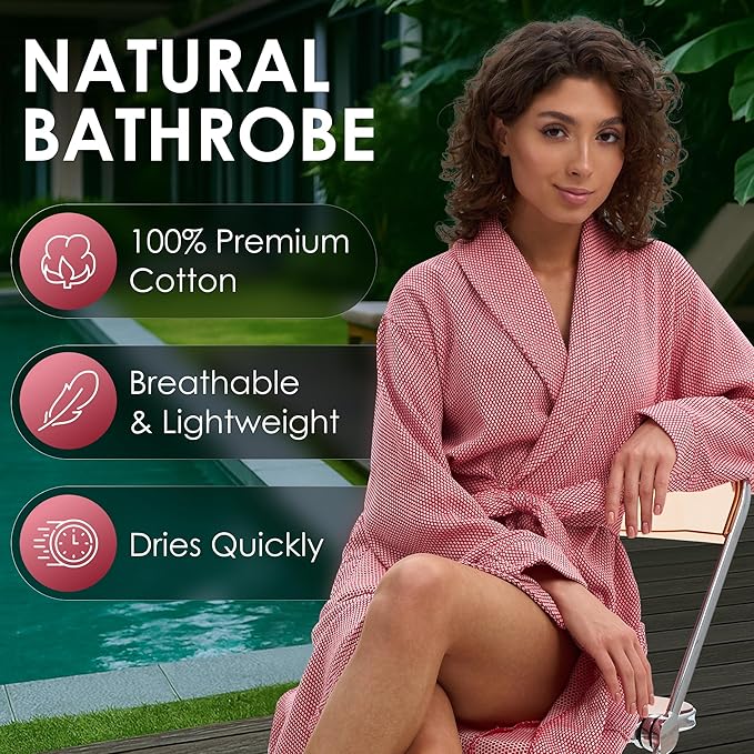 ATANI 100% Turkish Cotton Bathrobe S-XXL for Women & Men – Peshtemal Style Soft Cozy Lounge Robe, Absorbent & Lightweight