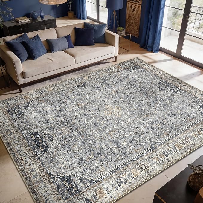 Keen Home Design 10x14 Rug - Machine Washable Area Rug with Non-Slip Backing, Ideal for Living Room, Dining Room, Bedroom - Vintage, Easy Clean, Durable, Low Pile Rug - (9'7" x 14')