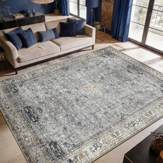 Keen Home Design 10x14 Rug - Machine Washable Area Rug with Non-Slip Backing, Ideal for Living Room, Dining Room, Bedroom - Vintage, Easy Clean, Durable, Low Pile Rug - (9'7" x 14')
