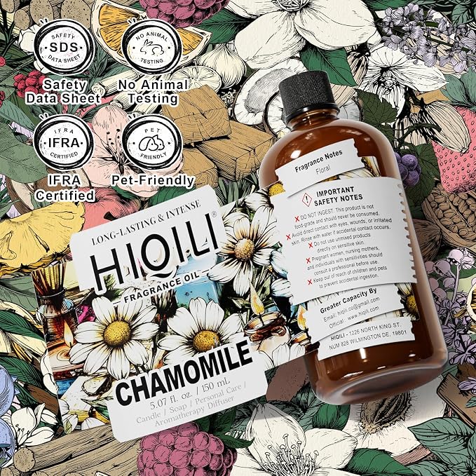 HIQILI Chamomile Fragrance Oil for Candle, Soap Making - 5.07 Fl Oz | Use in Essential Oil Diffusers, Add to Body Lotion, Laundry Dryer Balls, Long-Lasting Scent, Graduated Dropper Included
