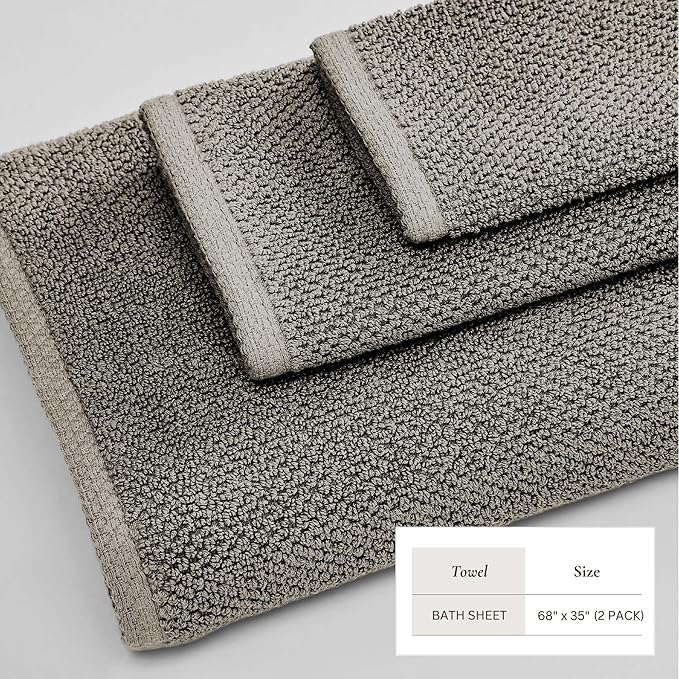 Great Bay Home 100% Cotton Oversized 2 Pack 68x35 Extra Large Towel Set - Absorbent, Quick-Drying, Durable Oversized Bath Sheets for Bathroom Décor (Dark Grey)