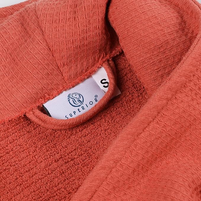 Superior Waffle Weave Cotton Unisex Bathrobe with Belt, Soft and Absorbent Robe for Men and Women Bath Essentials Robes