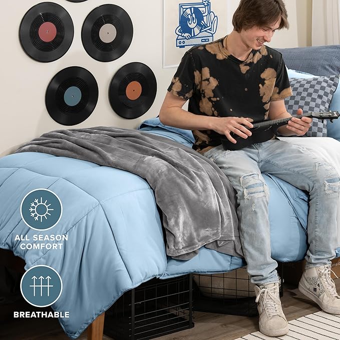 Bare Home Comforter Set - Twin/Twin Extra Long Size - Ultra-Soft - Goose Down Alternative - Premium 1800 Series - All Season Warmth (Twin/Twin XL, Light Blue)