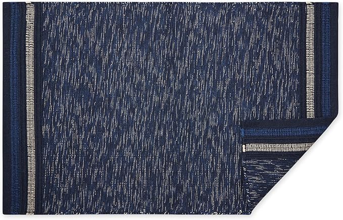 DII Variegated Recycled Yarn Modern Edge Stripe, 2x3', Nautical Blue