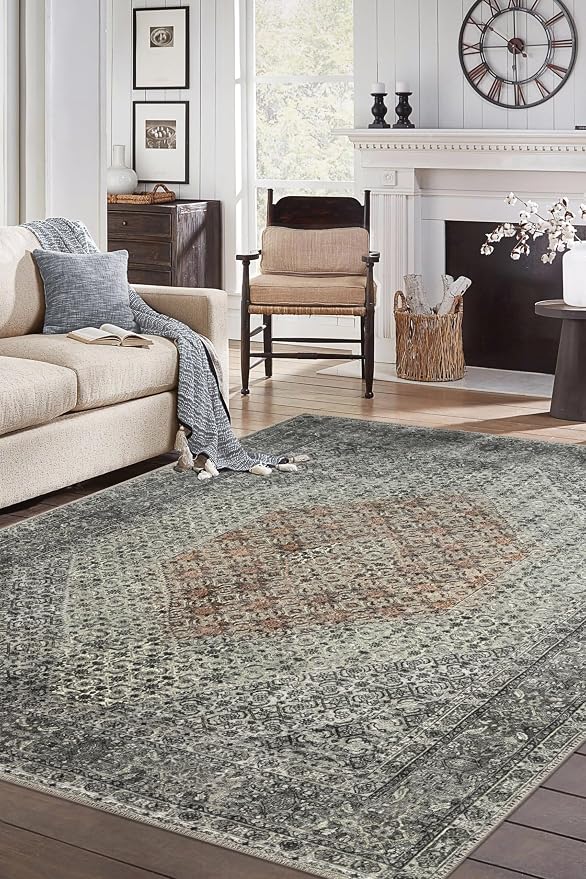 Keen Home Design 48"x72" Rug - Machine Washable Area Rug with Non-Slip Backing, Ideal for Living Room, Dining Room, Bedroom - Vintage, Easy Clean, Durable, Low Pile - (4' x 6')