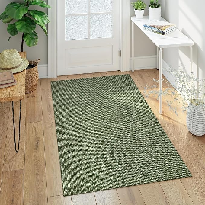 Uphome Boho Area Rug, 3x5 Machine Wasbable Rugs for Kitchen, Non Skid Low Pile Braided Cotton Farmhouse Entryway Rugs Indoor, Dirt Resistant Green Throw Rug Door Mats for Front Door Bedroom Bathroom