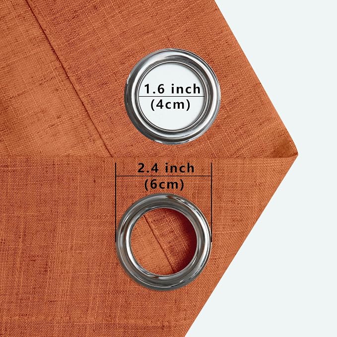Burnt Orange Curtains 84 Inch Length for Living Room 2 Panels Grommet Linen Drapes Light Filtering Semi Sheer Floor Length Terracotta Curtain for Bedroom Dining Boho Decor Rust Red Brown 52x84 Long