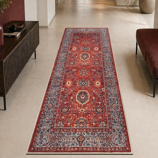 Keen Home Design 30"x84" Rug - Machine Washable Runner Rug with Non-Slip Backing, Ideal for Hallway, Entryway, Kitchen, Laundry Room - Vintage, Easy Clean, Durable, Low Pile Rug - (2'6" x 7')