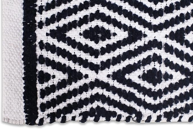 Ramanta Home 100% Cotton Diamond Handwoven Reversible Rug 21x34 Inch– Navy| Soft Washable Area Rug for Bathroom, Kitchen, Bedroom, Entryway | Durable Lightweight Handmade Accent Floor Mat | Boho Décor