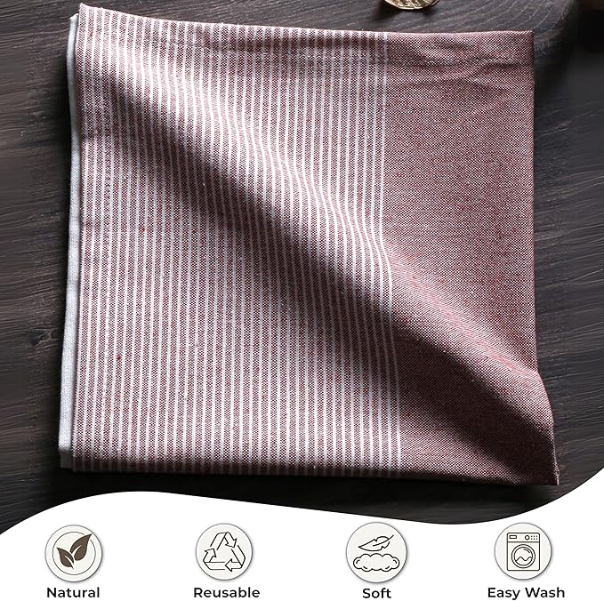 Ramanta Home Cloth Napkins Set of 4 18x18 Inches - Spring Basket Decor Block Striped Dinner Napkins for Easter Farmhouse Wedding, Washable Soft Cotton Durable Table Linen for Everyday Use - Rust