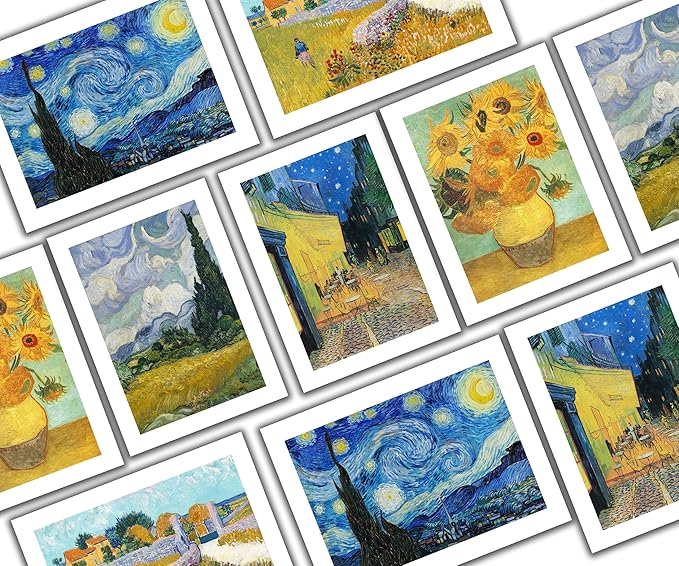 Van Gogh Greeting Cards - Set of 10 All Occasion 5x7 Note Cards with Envelopes. Blank Inside. Assorted Famous Works of Vincent Van Gogh