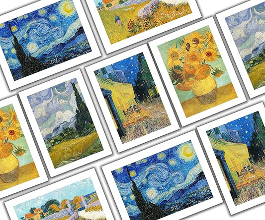 Van Gogh Greeting Cards - Set of 10 All Occasion 5x7 Note Cards with Envelopes. Blank Inside. Assorted Famous Works of Vincent Van Gogh