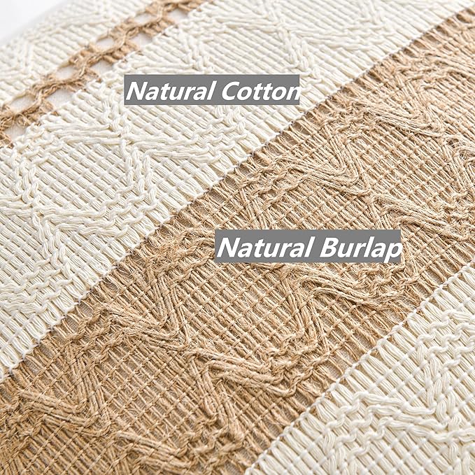 Fancy Homi Set of 1 Boho Neutral Decorative Throw Pillow Cover 22x22 Inch for Couch Bed Sofa, Aesthetic Modern Organic Farmhouse Home Decor, Soft Cotton Cute Accent Macrame Woven Tan Cushion Case