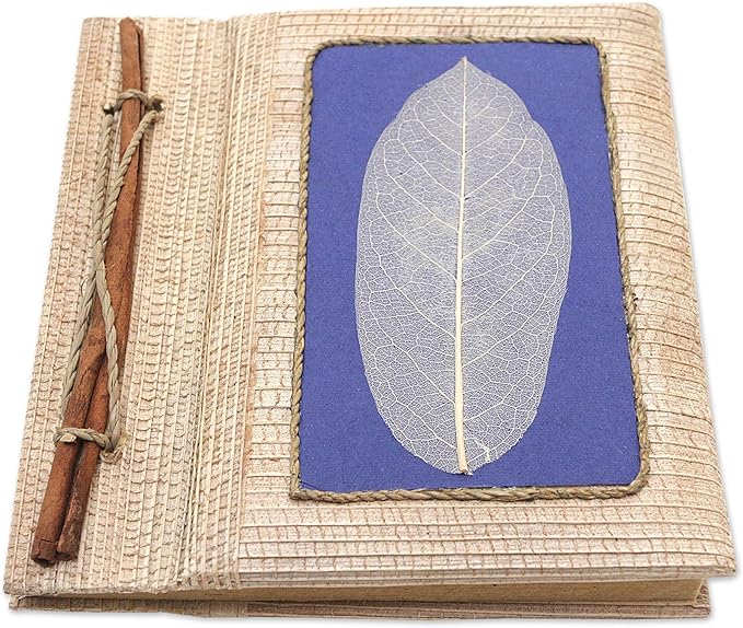 NOVICA Blue Multicolor Natural Fiber Paper Eco-Friendly Journals from Indonesia 'Blue Leaf'