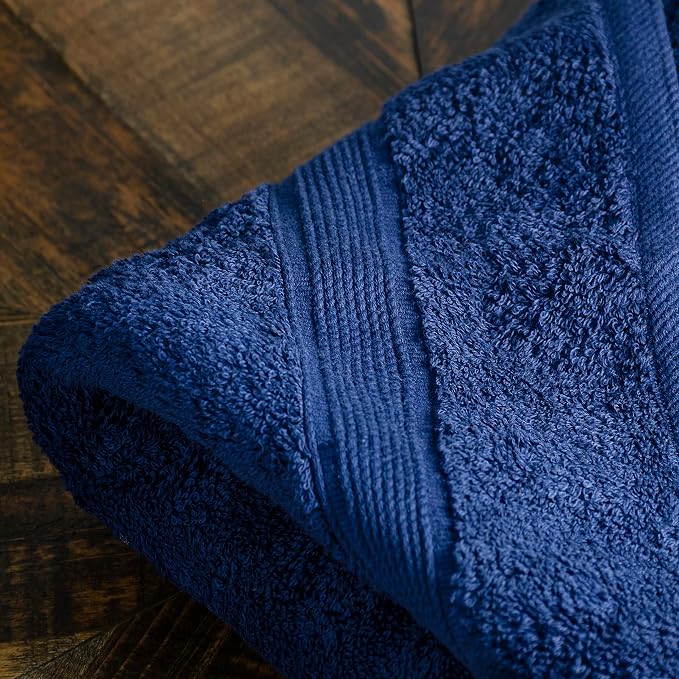 Superior Organic Cotton Solid Accessories for Bathrooms Towel Set, 12PC, Navy Blue 12 Piece