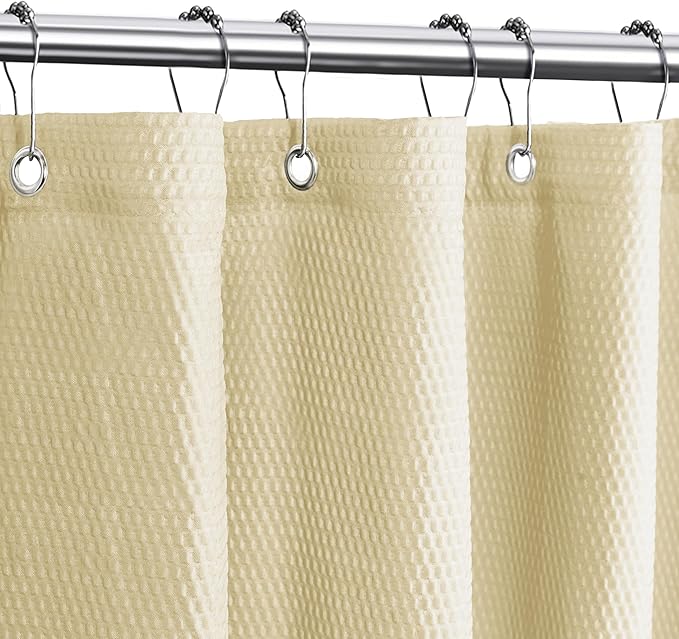 Tititex Solid Beige Cloth Fabric Shower Curtain Liner with 2 Magnets - Texture Soft Hotel Quality Waterproof Shower Liner, Light-Weight & Machine Washable 36x72 inch