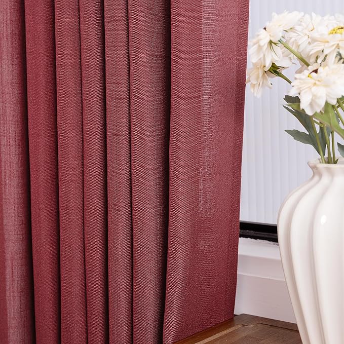 Burgundy Curtains for Living Room Back Tab Modern Farmhouse Semi Sheer Burgundy Curtains 45 inches Long 2 Panels Set Muted Neutral Window Curtain for Dining Room Bedroom 52x45